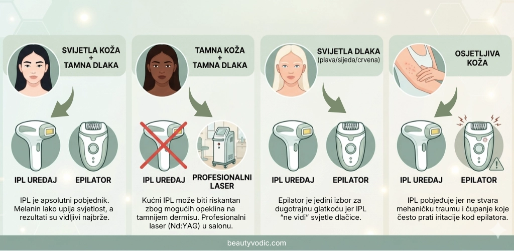 Koji uređaj je najbolji za vaš tip kože i dlake – IPL ili epilator usporedba prema boji kože i dlake